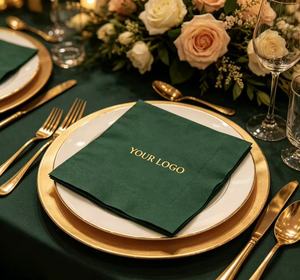 Elegantes Servilletas de Papel Absorbente de Pulpa de Madera Virgen Desechables de Color Verde con Logotipo Personalizado Impreso para Banquetes y Eventos - Product Image 3