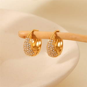 Pendientes de Aro Huggie Hipoalergénicos de Acero Inoxidable con Oro de 18K, Diamantes Blancos de Imitación y Estilo Punk para Chicas - ¡Venta Caliente! - Product Image 3