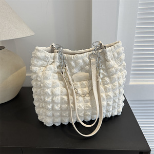 Bolso de Hombro de Algodón para Mujer, Diseño Moderno 2026, con Dos Asas, Pliegues Burbuja, Cierre de Cremallera, Portátil, Forro de Poliéster, 7 Pulgadas - Product Image 1