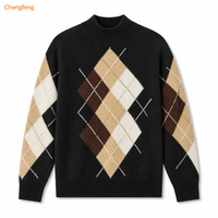 Herren Retro Preppy Argyle-Muster Rollkragenpullover mit Langen Ärmeln, Gestrickter Pullover mit Eigenem Logo OEM ODM Hersteller