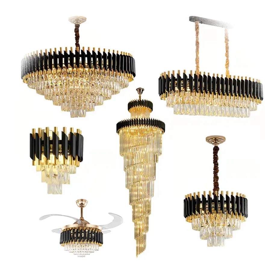 NEW Round Indoor Nordic Modern K9 Crystal Black Gold Led Hanging Lights Home Chandelier Liangte Lamp