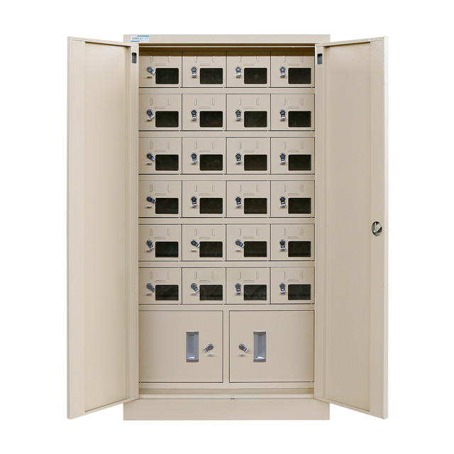 Modern 24-Door Stainless Steel Cellphone Locker with Charging Stations for Office Kitchen School Workshop Warehouse & Park Use