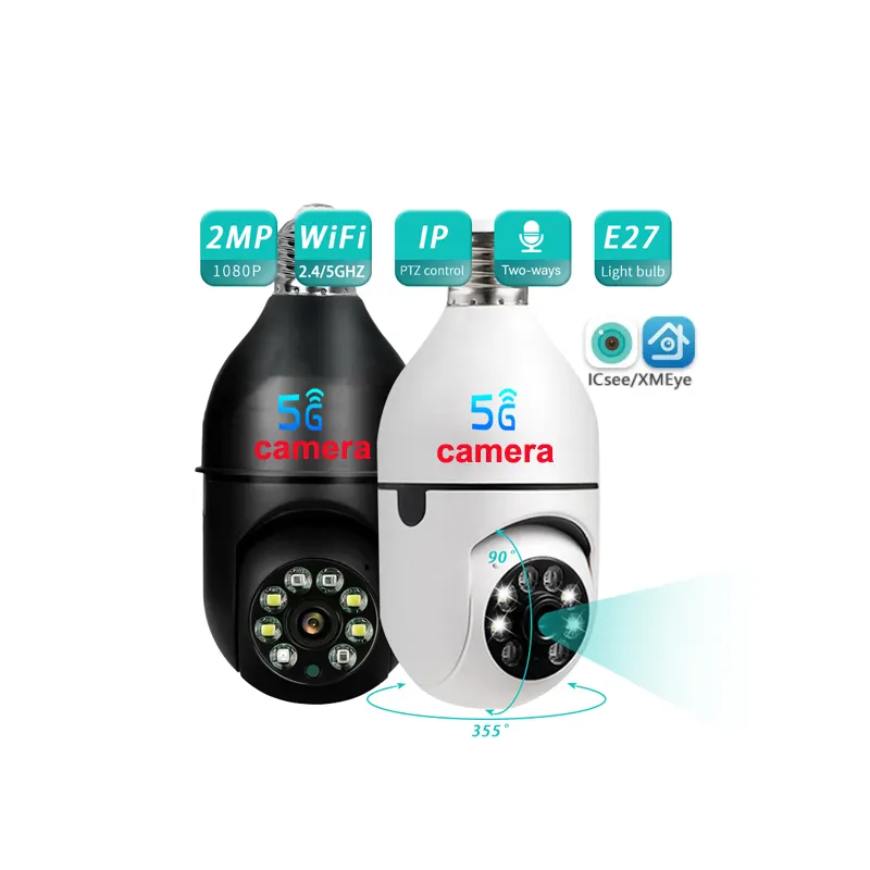 2.4 G & 5G 4K ICSEE Smart home light bulb lamp wifi 2MP camera 360 Degree panaoramic wireless IR Security VR CCTV Camera