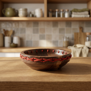 Bol de service et de rangement en bois au design vintage, hautement poli, écologique, brun chocolat, pour fêtes, qualité alimentaire, BS International - Product Image 1