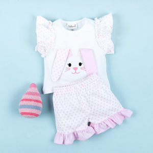 Luxury Peach Pink Girls Clothing Sets Animal Pattern Embroidered <b>Bunny</b> Applique 100% Cotton OEKO-TEX Certified Nontoxic Flame - Product Image 1