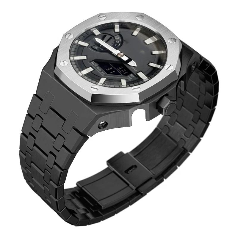 Bracelet de montre noir + lunette argentée