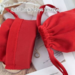 Sac à cordon en velours rouge épais, pochette en flanelle douce et lourde pour montre, flacon de parfum, cosmétiques, emballage anti-poussière, logo personnalisé - Product Image 5