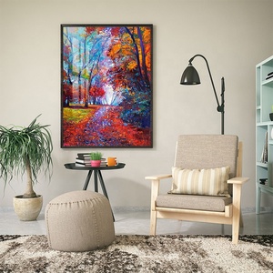 Arte de pared de paisaje de otoño, pintura al óleo original moderna sobre vidrio, paisaje de otoño, impresión acrílica, pintura de porcelana, ilustraciones para pared - Product Image 4