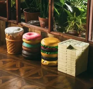 2025 Artisanat en résine : Adorables sculptures créatives, ornements et articles de décoration intérieure, Chaise Hamburger, Tabouret <span class=keywords><strong>Macaron</strong></span> - Product Image 2