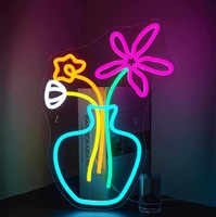 Lampe LED personnalisée en forme de marguerite, néon, vase à fleurs, pétales épanouis, blanc, jaune, vert, décoration murale et de table, ambiance printanière naturelle, lampe d'ambiance pour la maison, enseigne lumineuse