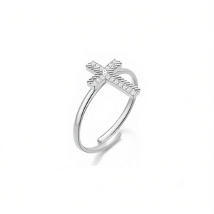 Amy Amy <b>Cross</b> <b>Ring</b> 925 <b>Silver</b> Plated Cubic Zirconia Women's Religious Jewelry Daily Wear Gift - Product Image 1