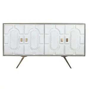 Credenza in Metallo Bianco con Dettagli in Mango 152x43x84cm - Product Image 3