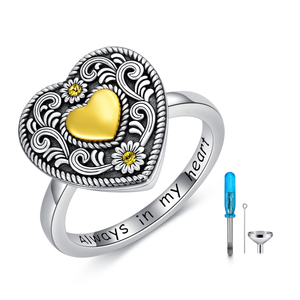 Bijoux commémoratifs Bague en argent sterling 925 toujours dans mon coeur Bague urne coeur tournesol - Product Image 1