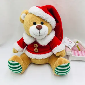 Mainan Beruang Mewah Natal, dengan Topi dan Syal, Dekorasi Hadiah Cakar Bordir