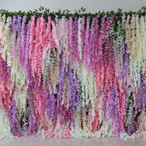 GJ-WA868 Wholesale <b>Decoration</b> Fabric Back Artificial Wisteria <b>Flower</b> <b>Wall</b> Panel Backdrop 8ft X 8ft for Wedding Stage <b>Decoration</b> - Product Image 1