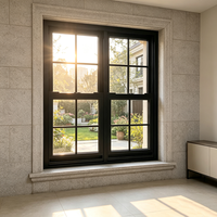 Ventana Corredera Vertical de Aluminio Negro de Fábrica con Rejilla y Vidrio Templado para Villa