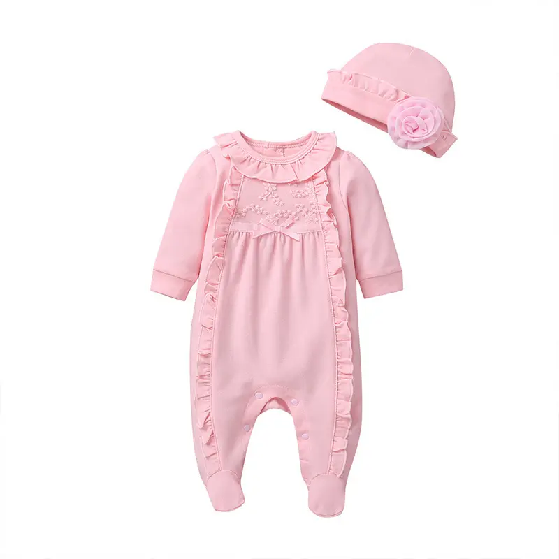 Spring and autumn rompers girls long-sleeved bag feet crawling suit cute baby romper
