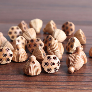 Perles de lotus en bois de pêcher Linglong Pavilion, 1,4 cm, style chinois, pour la fabrication de bijoux DIY, couleur bois naturel - Product Image 1