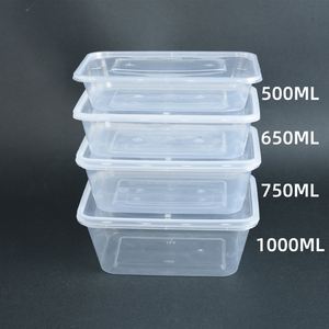 Boîte à lunch pour emporter, emballage alimentaire, 500 ml, 1000 ml, récipient alimentaire en plastique jetable transparent, compatible micro-ondes, avec couvercle - Product Image 1