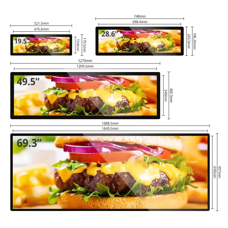 19 21 24 28 37 inci 200 400 Nits 1080P Android Stretch Bar tampilan Lcd Digital Signage Tft Lcd Stretch Bar Display