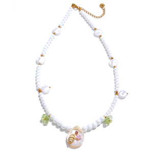 JINYOU Collar de Joyería para Mujer, Colgante de Concha de Perla de Barak Simulada, Flor Esmaltada, Verano, 592 - Product Image 1