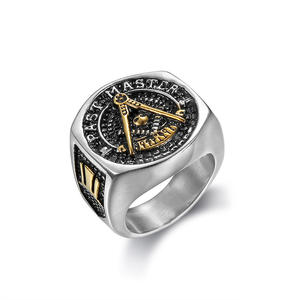Anillo maestro pasado, joyería masónica de acero inoxidable chapado en oro de 18 quilates para hombres, anillo de sello de masón con inscripciones grabadas - Product Image 5
