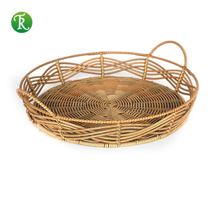 Wholesale Round Woven plastic rattan Basket Bread Tray For Food Fruit Storage Box Home Kitchen Organize Basket