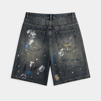 Shorts en jean déchirés amples pour hommes, style streetwear, motif graffiti, en denim délavé, fabrication OEM personnalisée, Jorts d'été