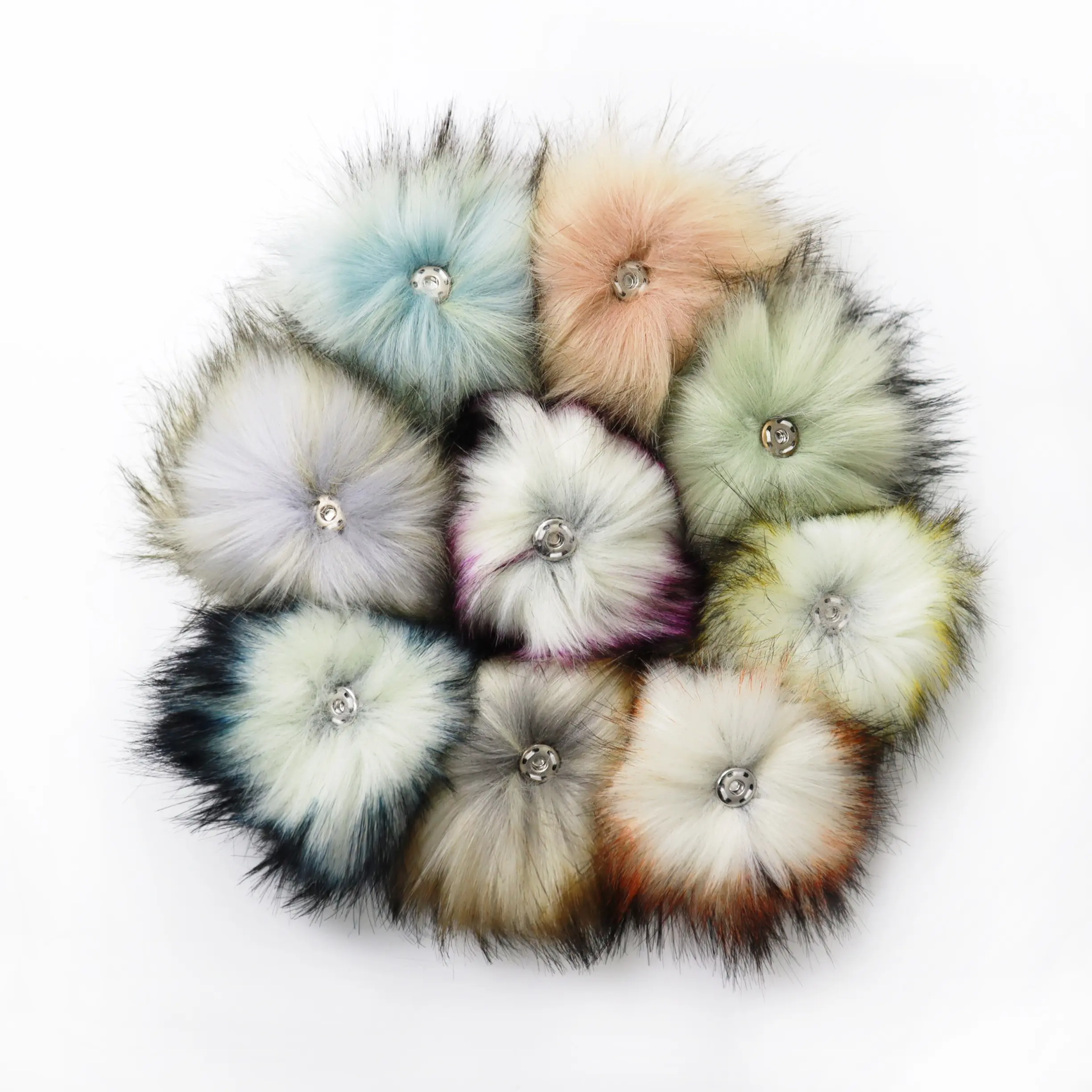 Faux Fur Pom Pom with Snap Buttons for Knitting Beanie Hats Fluffy Detachable Furry Balls Keychain Keyring Accessories