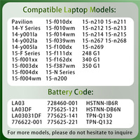 Batterie d'ordinateur portable de remplacement LA03 LA03DF pour HP 14-Y 15-F 15-N Series 248 G1 340 G1 350 G1