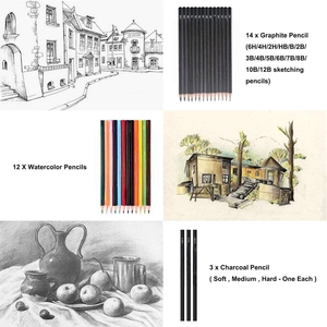 41 pièces ensemble de crayons à croquis ensemble d'art de dessin professionnel ensemble complet de couleurs de dessin avec des crayons d'aquarelle au charbon de <span class=keywords><strong>Graphite</strong></span> - Product Image 3