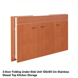 Mueble Plegable de 3 Puertas para Debajo del Fregadero, 120x50 cm, con Superficie de Acero Inoxidable, Almacenamiento para Cocina - Product Image 3