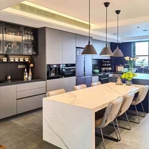 Îlot de cuisine noir personnalisé, îlot de cuisine moderne avec table à manger - Product Image 2