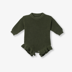 Mono de punto de color liso para bebé niña, 100% algodón, invierno, ODM y OEM, ropa de punto infantil de Vietnam con volantes - Product Image 3