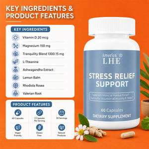 Suplemento Mayorista para Mejorar el Estrés y el Apoyo, Fabricante de Suplementos para Calmar y Relajar, 60 Cápsulas de Apoyo para Mejorar el Estrés - Product Image 4