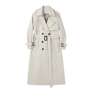 Korean Outwear Warm Soft Double Breasted Classic Long Windproof With Belt Women's Trench Coats And Jackets