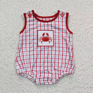 Conjunto de Verano para Hermanos con Bordado de Cangrejo, Estilo Gingham, Ecológico, de Spandex/Poliéster, Manga Corta - Product Image 2