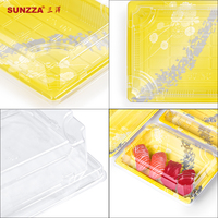 Sunzza paquete al por mayor sushi sacar embalaje contenedor amarillo desechable caja de salmón de plástico con tapa antivaho
