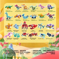 Bloques de Construcción de Dinosaurios y Animales Marinos, 12 en 1, 48 Piezas, Ecológicos, No Tóxicos, de ABS, para Niños de 5 a 7 Años