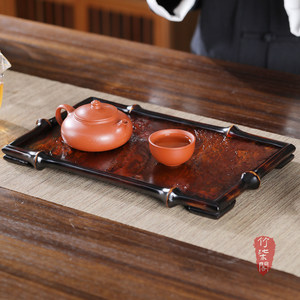Bamboo Rock <b>Tea</b> Tray Lacquered Flat Traditional Chinese Style Non Slip <b>Tea</b> Serving Stand For <b>Tea</b> <b>Set</b> Storage - Product Image 3