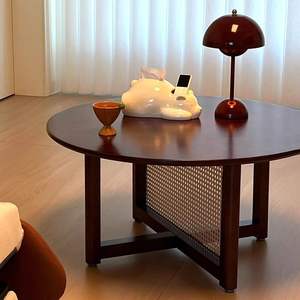 Mesa de Centro de Madera Maciza Redonda, Moderna y Minimalista, para Sala de Estar, con Diseño de Panel Perforado - Product Image 2