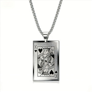 Collier vintage en acier inoxydable 316 avec pendentif chanceux gravé As de Pique, Roi, Cœur, unisexe, cadeau, bijoux en gros - Product Image 6