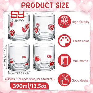Vasos de 13.5 oz con Forma de Corazón, Vasos de Vino sin Tallo Estilo Antiguo, Vasos con Iconos del Día de San Valentín para Jugo, Whisky, Cócteles y Café - Product Image 2