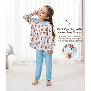 Conjunto de Pijama de Fibra de Bambú para Niñas Pequeñas, Personalizado, Manga Larga, Top con Volantes y Pantalones, Ropa de Dormir de 2 Piezas, Conjuntos de Otoño, 2T-6Años - Product Image 5