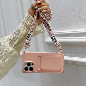 Funda para Teléfono con Tarjetero y Correa para iPhone 17 16 15 14 13 12 Pro Max Plus, Diseño de Accesorios Móviles, Cubierta Trasera de TPU Líquido - Product Image 2