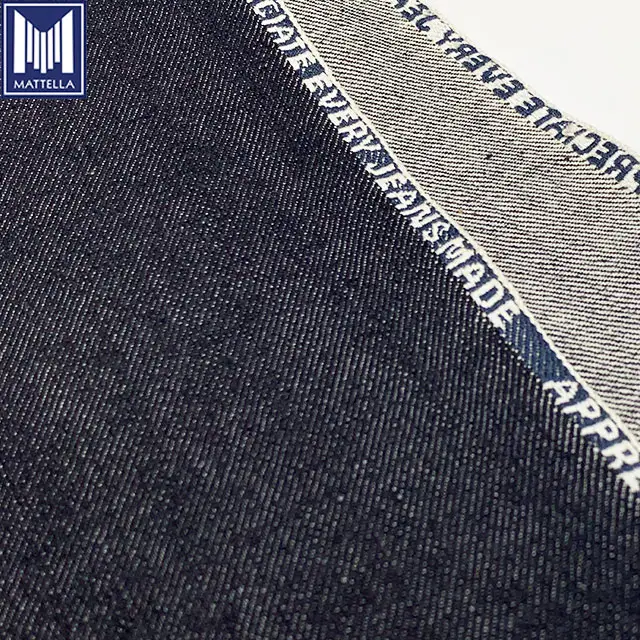 14,1 oz personalizado Jacquard línea denim 100% algodón tipos de tela con orillo para pantalones vaqueros de wrangler