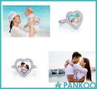 Benutzer definierte 925 Sterling Silber Herz offener Ring Verstellbare Fingerringe Personal isierte leere Foto rahmen Trendy für Frauen Jubiläum