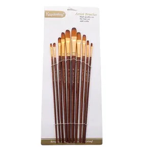 Keep Smiling 10 Pcs Wine Red Wood Poles Beginner Paint Brushes Set For Oil Acrylic Watercolor Gouache Painting
