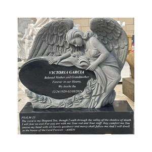 Подгонянный современный европейский гранитный Ангел памятник в форме сердца надгробие с ангелом для кладбищенского мемориала - Product Image 3