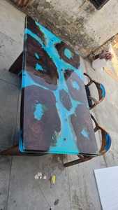 Blue Epoxy Resin <b>Wooden</b> <b>Dining</b> <b>Table</b> – Handmade Solid Wood Designer Furniture for Home & Office - Product Image 5